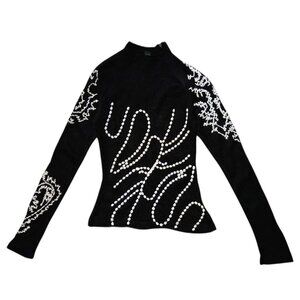 90s Y2K e-play embroidered sweater top abstract sun stitching rave avant-garde.